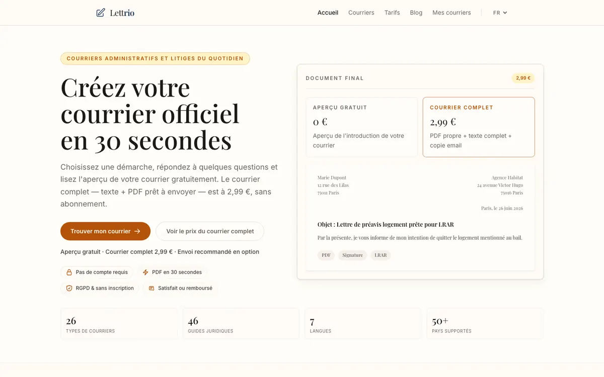 Page d’accueil de Lettrio