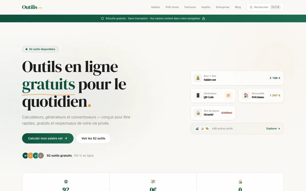 Page d’accueil de Outilis