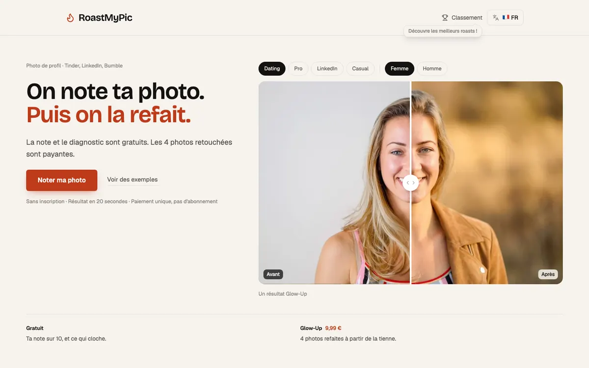Page d’accueil de RoastMyPic